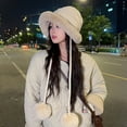 thumbnail image 5 of Diufon Women's Winter Bucket Hat Thickened Fleece Warm Brim Hats Trendy Outdoor Windproof Cap with Plush Ball, 5 of 6