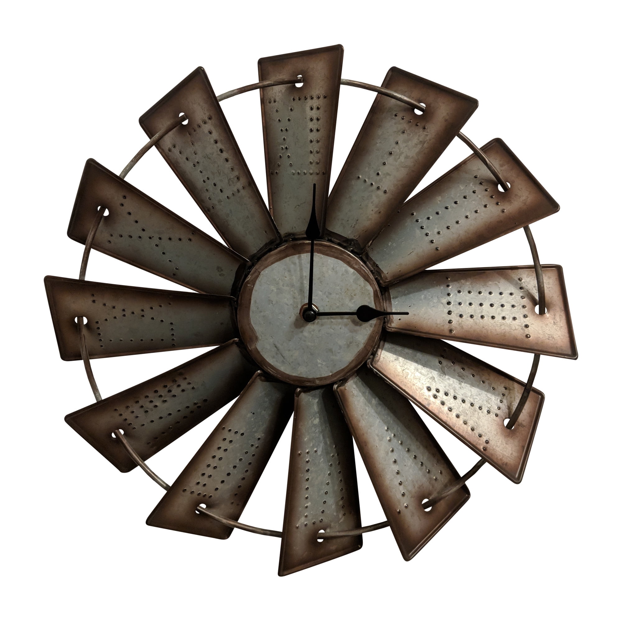 Rustic Metal Embossed Windmill Farmhouse Wall Clock Country Classic Oversized 