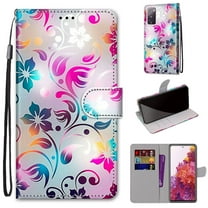 For Samsung Galaxy S20 FE Case, Mantto Magnetic PU Leather Phone Case With Hand Rope Strap Cute Pattern Painted Flip Credit/ ID Card Wallet Slots Stand, Gradient Flower