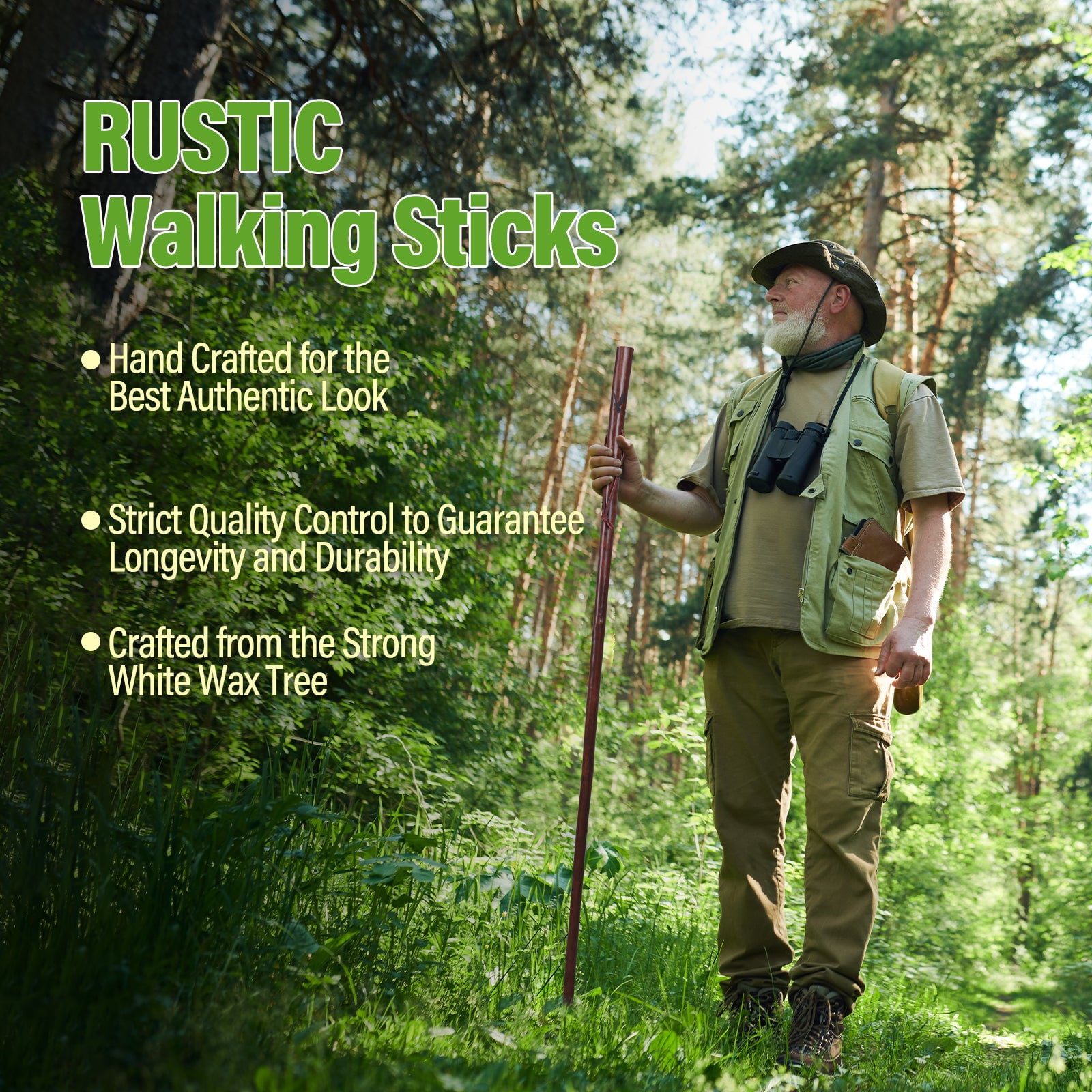 55 in Rustic Wood Walking Stick, Traditional Style Handle, for Men & Women, Trekking Pole, Hiking Pole, Walking Sticks