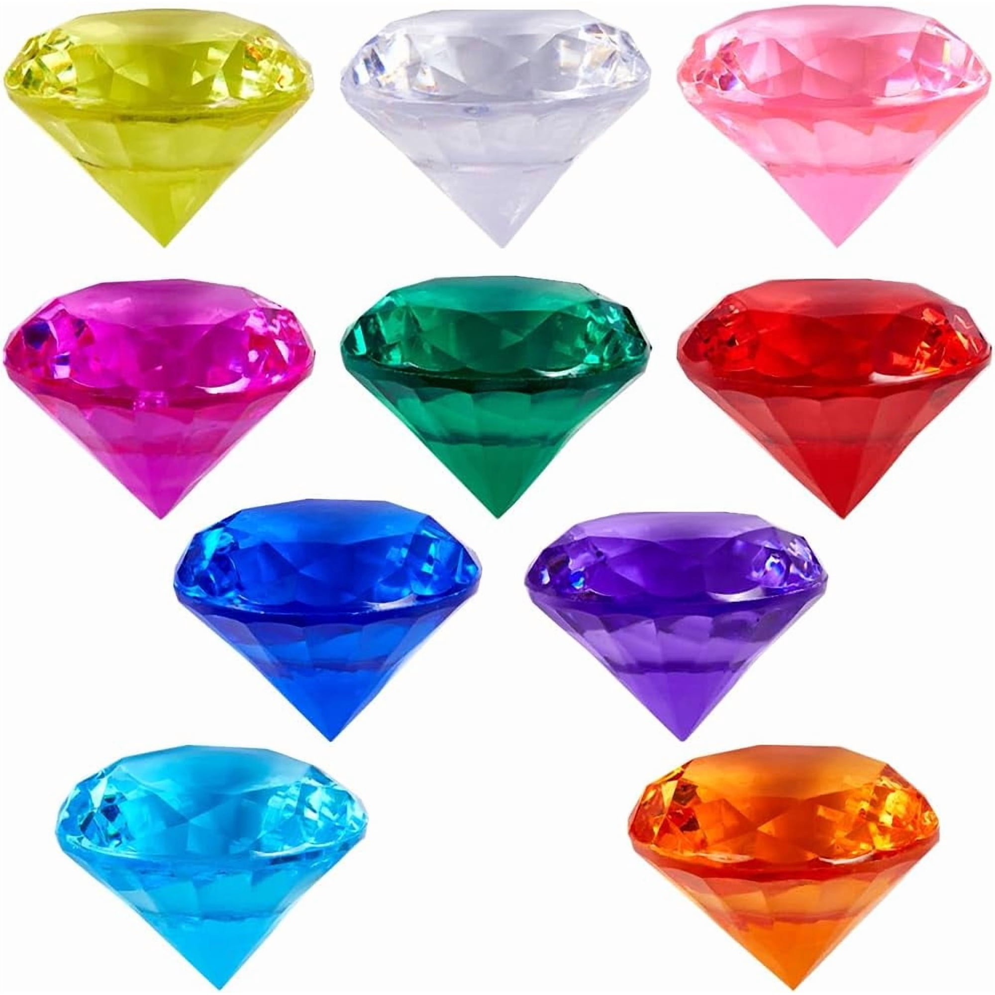 10Pcs 10 Colors Colorful Plastic Diamonds Large Diamonds Gems Big 40mm Faceted Transparent Crystals Treasure Jewels Pirate Cabochons for DIY