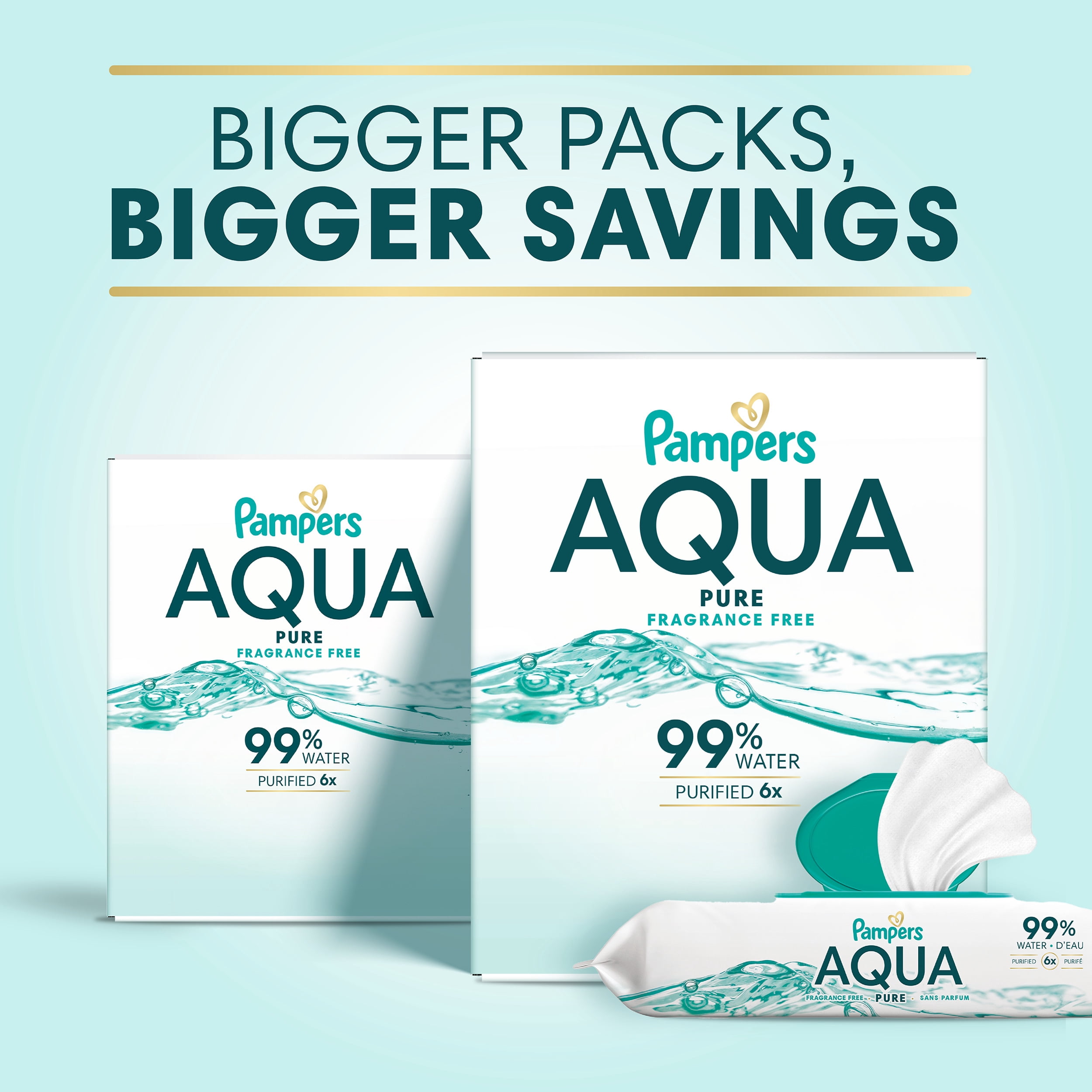 Lingettes pour bébés Pampers Aqua Pure Sensitive, 99 % d’eau, hypoallergéniques, non parfumées, 672 lingettes pour bébés au total (12X emballages rabattables)