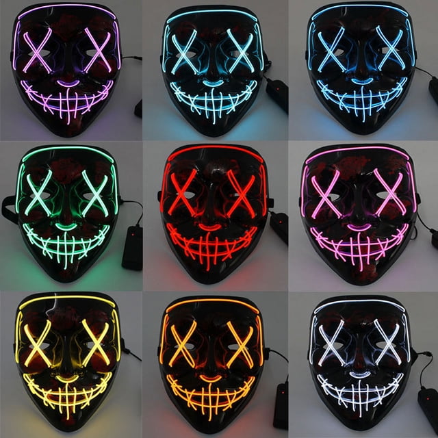 Máscara luminosa LED, máscara de terror de Halloween, bola de maquillaje, accesorios de disfraz, máscara facial de terror