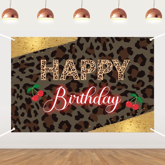 6x4FT Leopard Cherry Birthday Backdrop Cheetah Cherry Birthday Photography Background for Girl Coquette Cherries Wild Jungle Safari Bday Party Decorations Banner Photo Booth Props