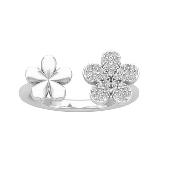 Araiya 14K White Gold Diamond Double Flower Ring (1/5 cttw, I-J Color, I2-I3 Clarity), Size 7