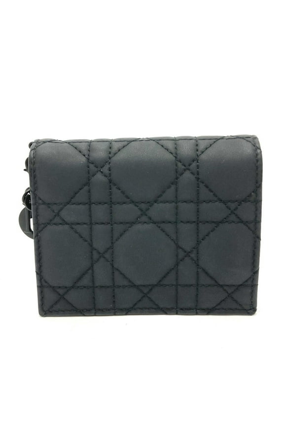 Pre-Owned Christian Dior Dior S0178SLOI Lady Mini Wallet Bi-fold Leather Women's Black (Good)