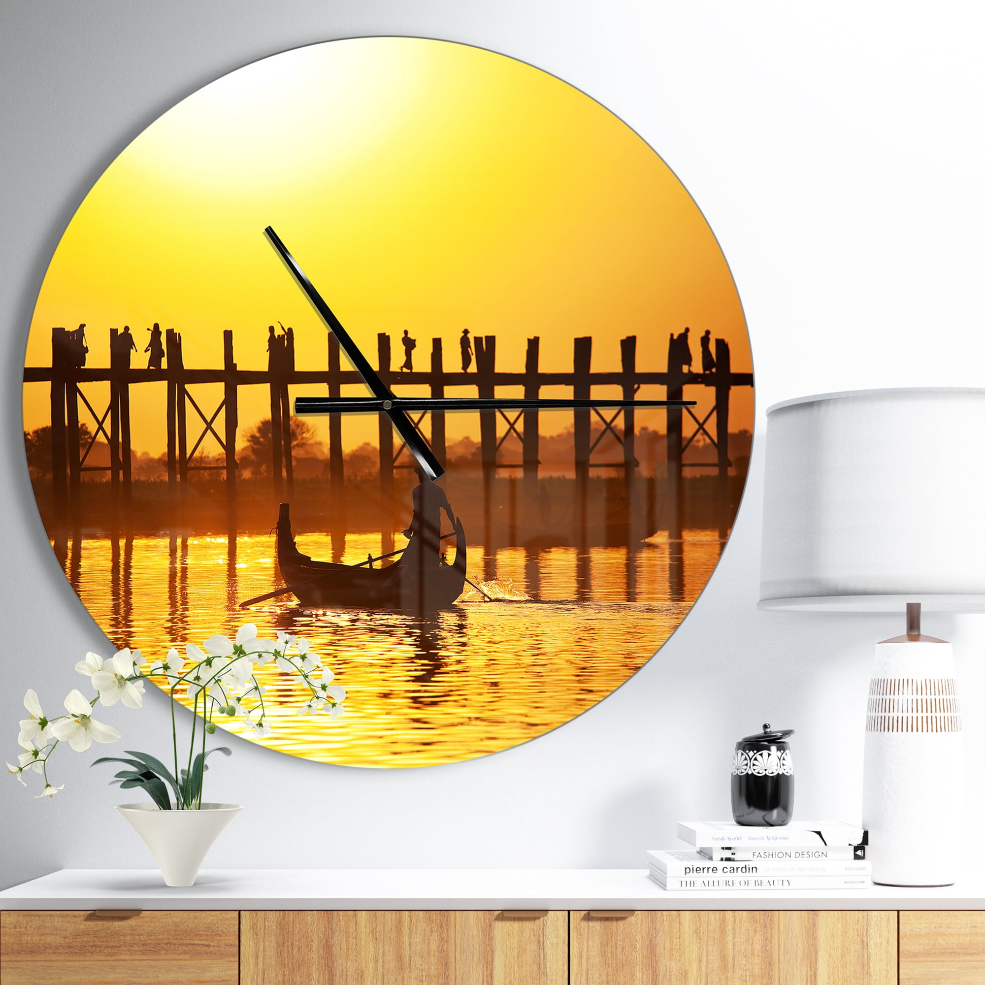 Designart 'Bridge in Myanmar ' Modern wall clock