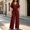 Wine, variant on Women's V Neck Short Sleeve Jumpsuit Cinched Waist Casual One Piece Romper with Long Pants Summer Fashion Outfit Light Blue XL(XL)