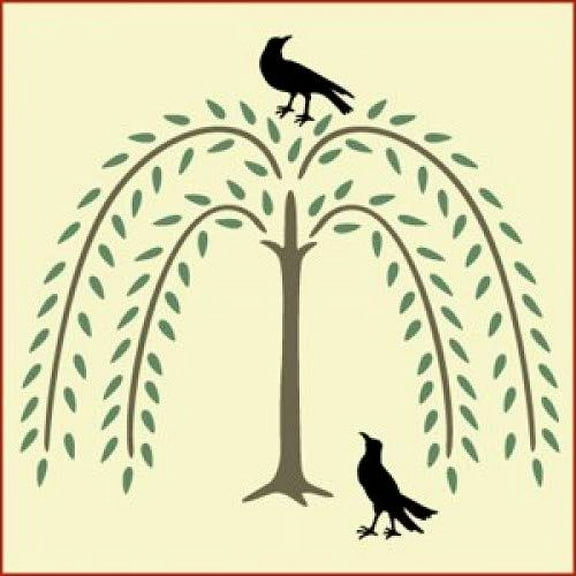 Willow & 2 Crows Stencil - Primitive Bird Stencil Raven Template Reusable Laser Cut Mylar Template for Painting Home Decor DIY Crafts - The Artful Stencil