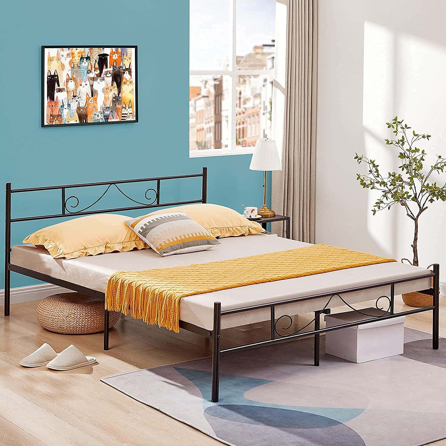 Homylin Queen Bed Frame Double, Latex Mattress Platform Bed Frame