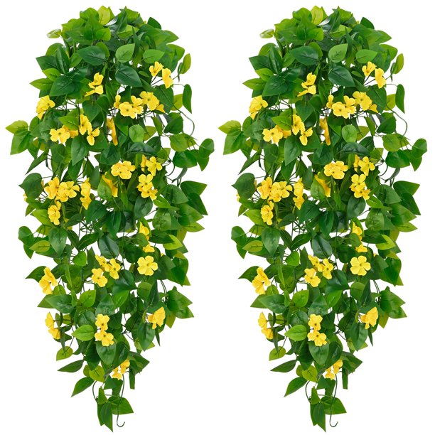Flores colgantes artificiales BLEUM CADE Pothos Vines, 2 unidades, amarillas