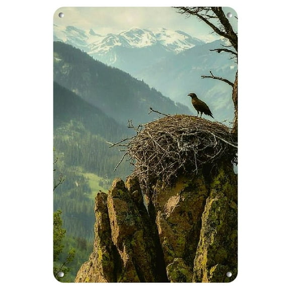 Iron Wall Art, 8" x 12", Eagle's Nest Mountain Landscape, Durable Metal Decor with No Electricity Needed, Featherless Design for Home and Office