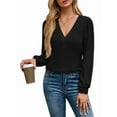 thumbnail image 3 of Women'S Multi-Layered V-Neck Solid Color Long Sleeved T-Shirt Casual Blouses Top Black XXL, 3 of 9