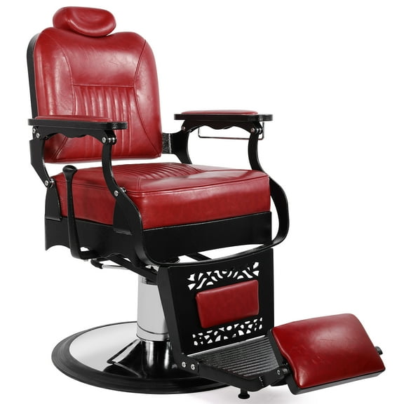 Artist Hand Heavy Duty Vintage Reclining Barber Chair Salon Tattoo (Red)