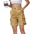 thumbnail image 5 of Women's Knee-Length Cargo Bermuda Shorts Functional Pockets with Elastic Waist, Durable Cotton Blend Utility Shorts for Hiking,Khaki M, 5 of 5
