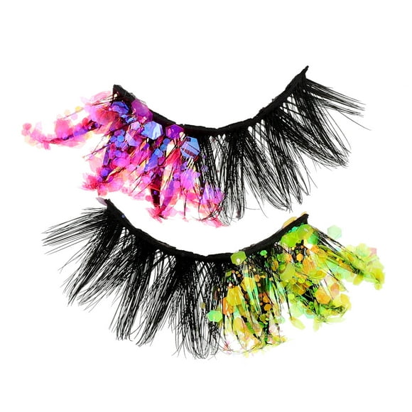 KAKOWELY 1 par de pestañas postizas brillantes fluorescentes con purpurina para fiestas nocturnas, extensiones de pestañas brillantes que cambian de color para maquillaje de ojos.