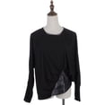 thumbnail image 2 of S/M Fit Black Asymmetrical Drape Bubble Hem Faux Leather Trim Top, 2 of 4