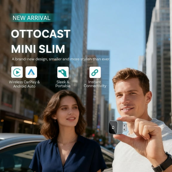 Ottocast Mini Slim Wireless CarPlay Android Auto Adapter for iPhone Android Phone Smallest 2 IN 1 USB Dongle Fast Connect
