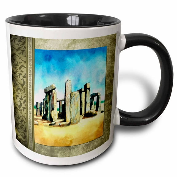 3drose, Stonehenge in Watercolors, 11oz Two-tone Black Mug