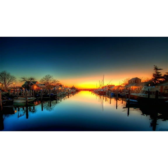 Marina Sunset Canvas Art Landscape Picture Wall Art Framed Painting Wall Decor For Home Office Bedroom Reeady to Hang