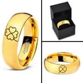 thumbnail image 4 of Tungsten Four Leaf Heart Clover Band Ring 7mm Men Women Comfort Fit 18k Yellow Gold Dome Polished, 4 of 4