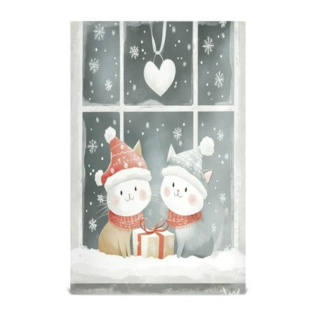 

WOBOGO Cute Winter Window Scene Kitchen Towel 1 Piece Large Cotton Dishcloth Premium Absorbency Set with Hanging Loop