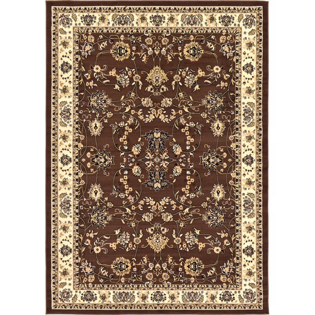 Unique Loom Kashan Traditional Floral Area Rug, 7 x 10 Feet, Brown/Ivory