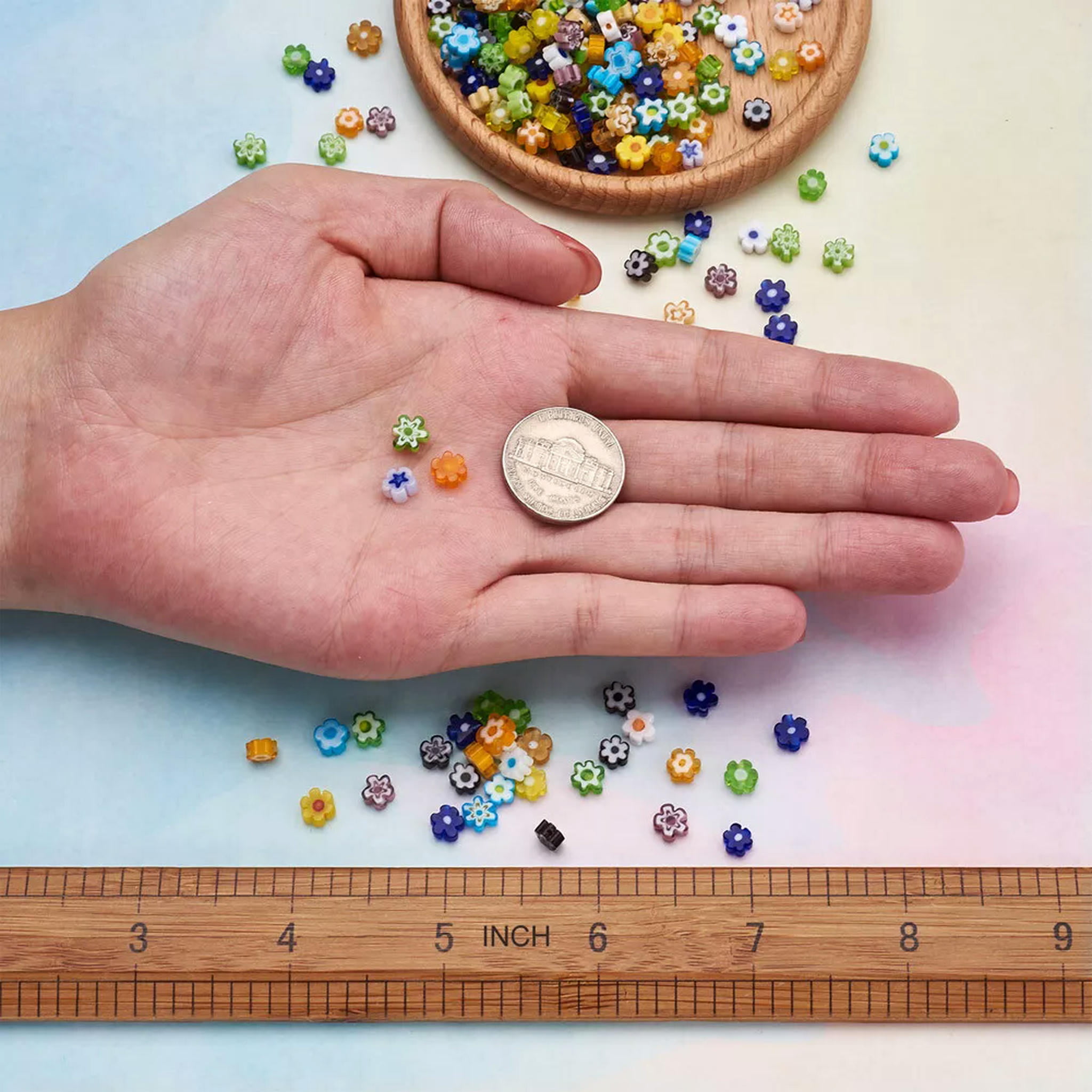 EOEMY 300Pcs 10 Colors Flower Handmade Millefiori Glass Beads Colorful Loose Spacer