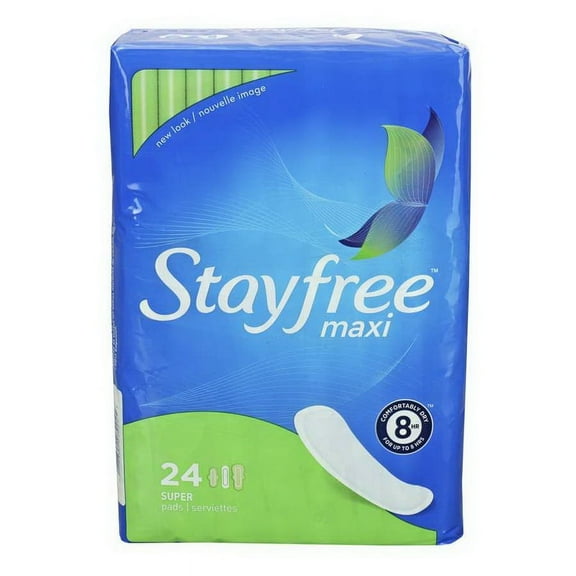 Stayfree Classic Design Maxi Pads with 6 Packs per Case, Unscented, Super Absorbency, 24 Count