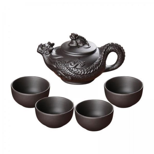Tetera de arcilla,Tetera con infusor tradicional china hecha a mano,Juego de té portátil de kung fu de arcilla púrpura con 4 tazas,Tetera de Kung Fu con tapa,taza de té,regalo para el hogar