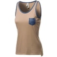 thumbnail image 2 of FashionOutfit Women's Pocket Binding Color Contrast Round Neck Tank Tops, 2 of 4