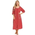 thumbnail image 5 of Eternatastic Womens Zipper Robe 3/4 Sleeves Loungewear Dress Full Length Sleepwear Pockets Housecoat Nightgown Long Bathrobe, 5 of 7