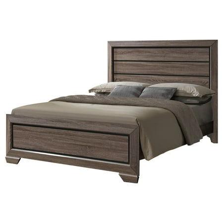 King Headboard Footboard - Jardena Panel Bed, Queen, Brown Wood, Modern (Headboard, Footboard, Rails, Slats)