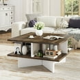 thumbnail image 4 of Gymax Table Basse Carrée à 2 Niveaux avec Rangement, Style Ferme Moderne, Table d'Appoint, Table Centrale, 4 of 10