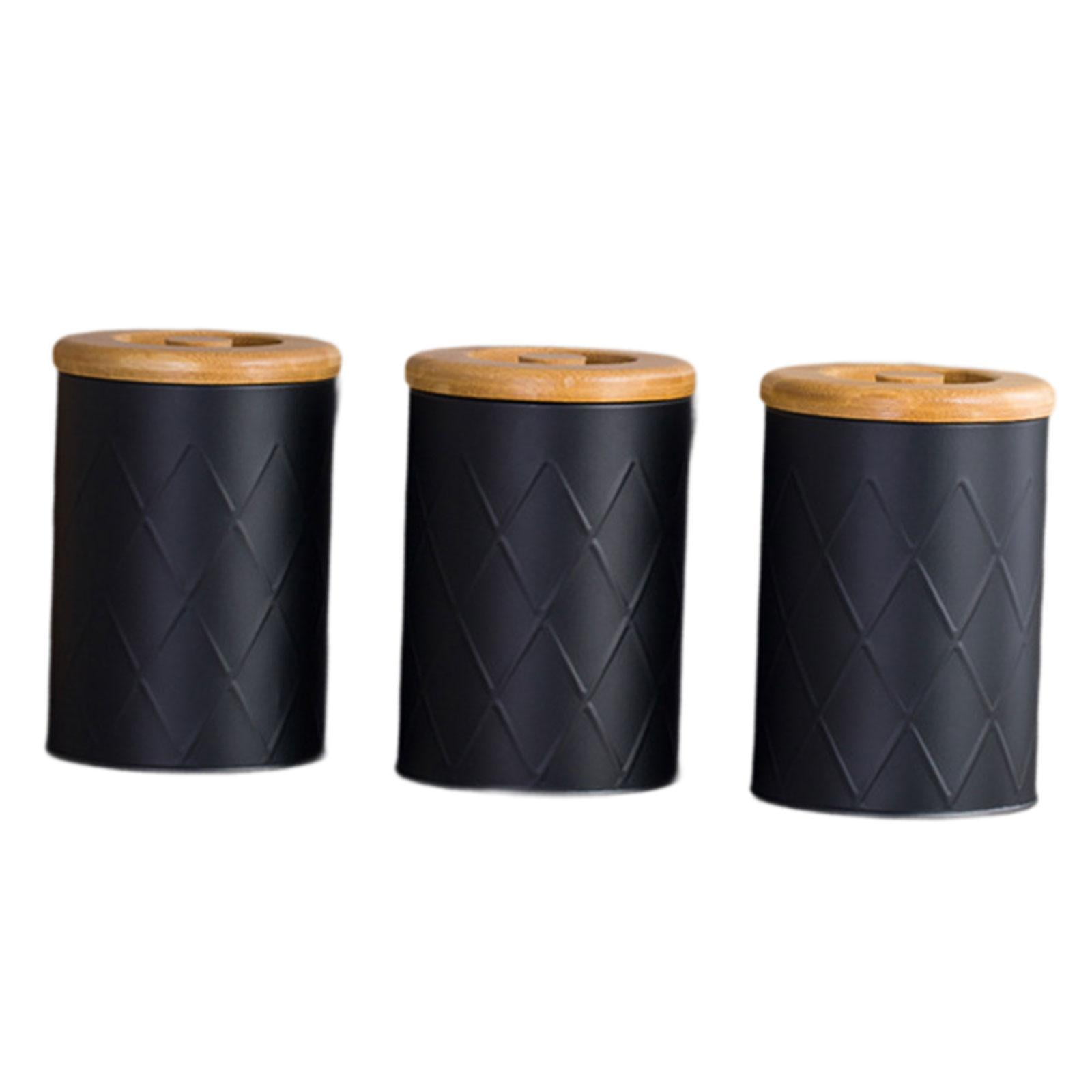 perfk Kitchen Canister Set Coffee Tea Sugar Container Decorative Canisters Multipurpose Airtight Food Storage Jars for Cookie Flour black