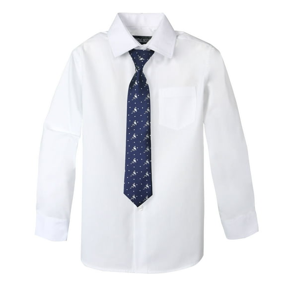 Spring Notion Big Boys' Cotton Blend Dress Shirt and Tie Set, White