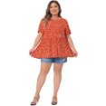 thumbnail image 3 of DARING DIVA Women's Plus Polka Dots Crew Neck Peplum Blouse 2X Orange, 3 of 6