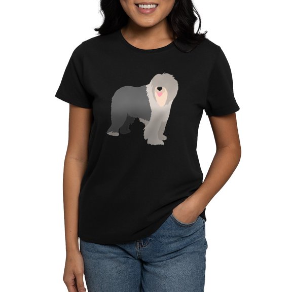 CafePress - English Sheep Dog Silhouet Women's Classic T Shirt - Women's Traditional Fit Dark T-Shirt
