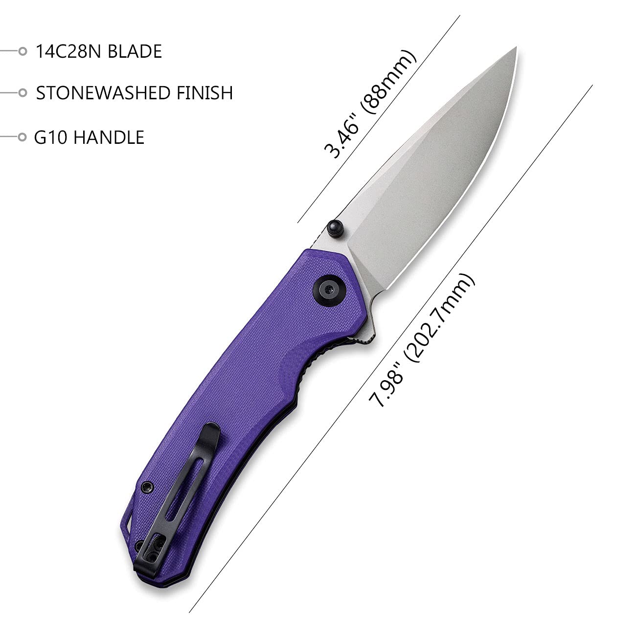 CIVIVI Knives Brazen 3.5-Inch 14C28N Stainless Steel Blade Purple G10 Pocket Knife C2102A