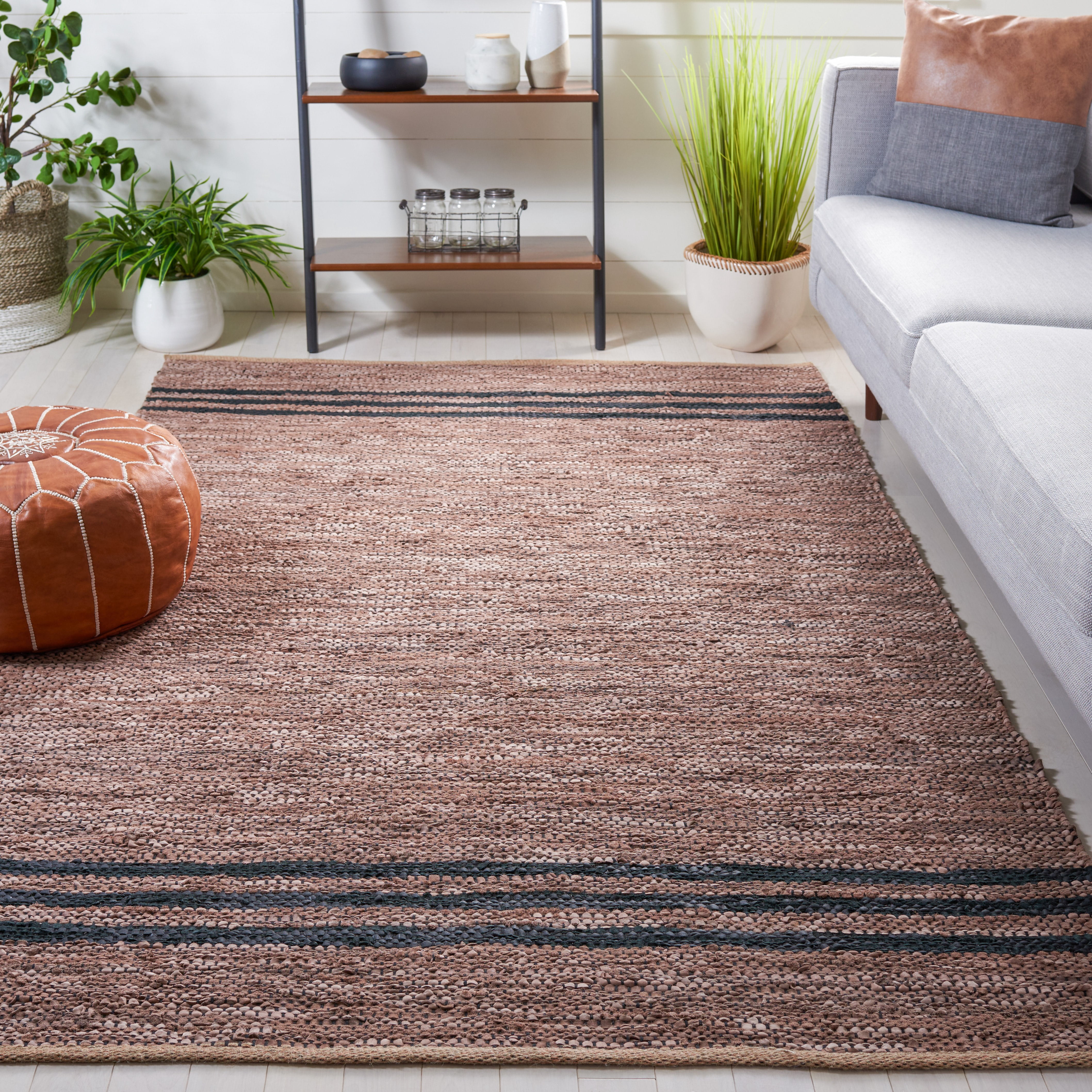 SAFAVIEH Vintage Leather Grace Striped Area Rug, Brown/Black, 8' x 10'
