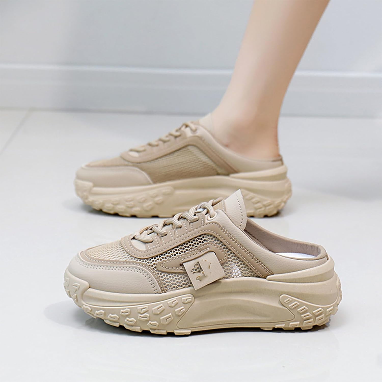 Women's Knitted Breathable Mesh Platform Thick Sole Mule