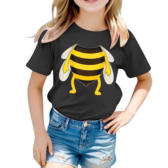 WOYY Toddler Girls T Shirt Cartoon Bee Print Short Sleeve T-Shirt Casual Summer Tee Shirt