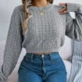 thumbnail image 6 of DHFJKG Women's Sweaters Cropped Top Knitted Hollow Out Long Sleeve Pullover Crop Sweater Autumn Winter Stylish Jumper Tops, 6 of 7