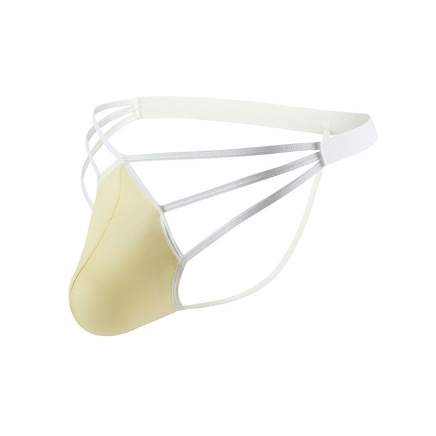 Tanga de seda helada para hombre, sexy, de cintura baja, con abertura en la cadera y bolsa grande, lencería sexy