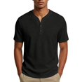 thumbnail image 3 of WULMLEO Mens T-Shirts Casual Summer Short Sleeve Athletic Work Tops Gym Workout Fashion Henley Shirts Black XL, 3 of 8
