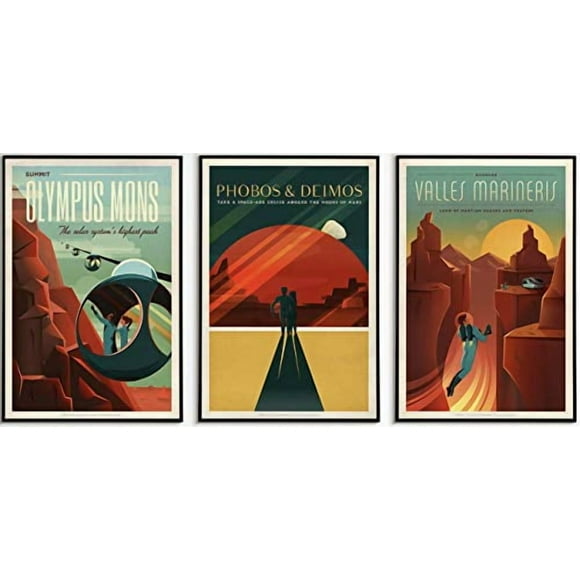 EzPosterPrints - SpaceX Vintage Space Travel Posters - 3 Pieces Space Theme Wall Arts For Home, Office, Kidsroom, Classroom (Set of 3) - 12X18 inches
