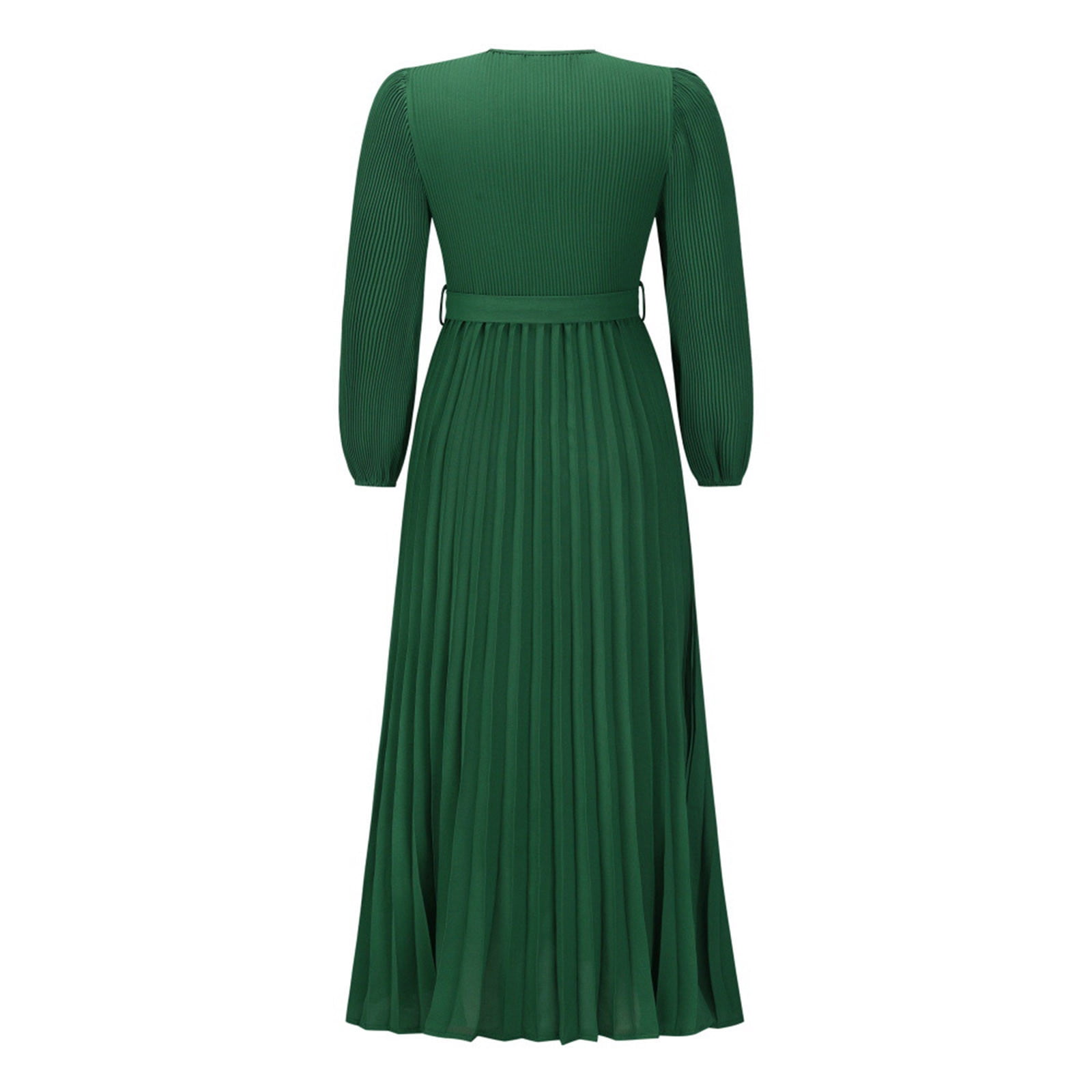 Women's V Neck Pleated A-line Dress 2024 Fall Long Sleeve Casual Swing Maxi Long Dresses for Party Wedding Guest
