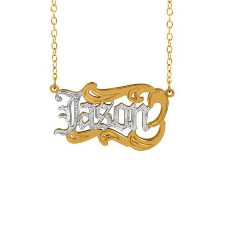 Personalized Sterling Silver or 14K Gold Plated Mens Nameplate Necklace with Old English Lettering with an 18 inch Link Chain