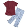 thumbnail image 3 of Zando 2 Piece Plus Size Pajamas for Woman Set Capri Pajamas for Woman Soft Cotton Sleepwear for Woman Top and Capri Pants Pjs Set Red Wine Cup Size M-3XL, 3 of 8
