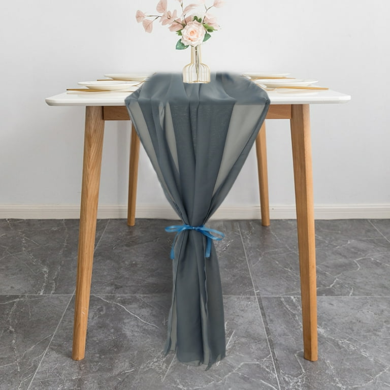Duety Table Runner 28 x 118 In Chiffon Plain Table Linen Romantic Machine Washable Table Cloth with Rope and Storage Bag for Baby Shower Birthday